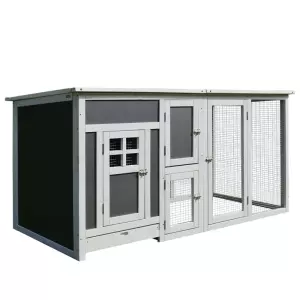 Gallinero Exterior Madera con Corredor Techo Abatible y Bandeja Extraíble Jaula para Gallinas Animales Pequeños Pollo 160x75x80cm
