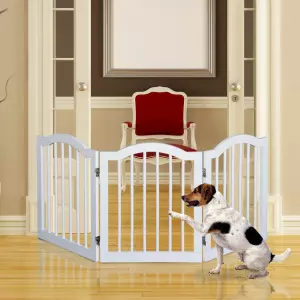 Barrera de Seguridad Modulable para Mascotas de 3 Paneles Pantalla Barrera de Protección con Sistema Flex de Madera Maciza 154,5x1,8x61 cm Blanco