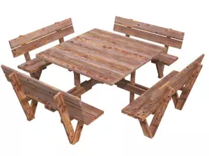 MESA CON BANCOS ARTHUR color verde/marron pic nic merendero jardin preguntar stock