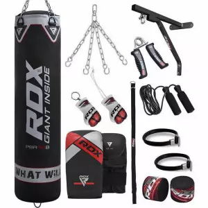RDX X1B F12 17 pzas Set de Saco de Boxeo  CON SOPORTE GUANTES NEGRO/BLANCO/ROJO ENGANCHE AL SUELO PREGUNTAR STOCK