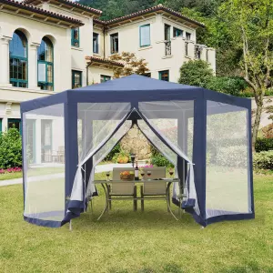 Carpa Gazebo 3,9x2,5m tipo Cenador Hexagonal con Mosquitera para Jardín y Terraza ?3.9m de Poliéster Repelente al Agua Color Azul preguntar stock