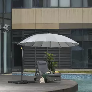 Sombrilla Ø300 cm Parasol de Jardín con Manivela Manual 18 Costillas y Ángulo Ajustable del Techo Base Cruzada Gris