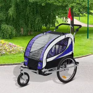 2 en 1 Remolque Infantil para Bicicleta de 2 Plazas Convertible en Carro de Paseo con Rueda Delantera Giratoria 360° Color Violeta