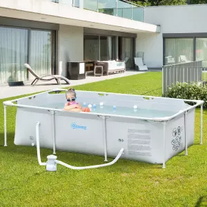 Piscina Desmontable Tubular 252x152x65 cm con Depuradora de Cartucho 1.200L/H Piscina Rectangular de Exterior para Adultos y Niños 2163L Gris