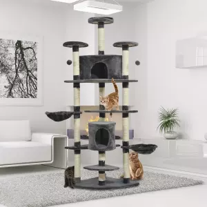 Rascador para Gatos tipo Centro de Juegos con Árbol y Poste para Arañar - Gris Oscuro - 200x60x60cm