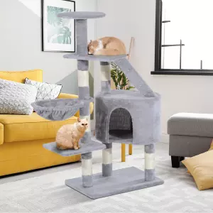 Rascador gato Árbol para Gatos Poste Centro Arañar Dormir Jugar Rascador Felpa Gris 55x40x125cm