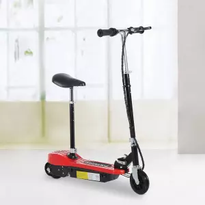 Patinete Eléctrico Plegable E-Scooter Batería 120W Manillar Asiento Ajustable Rojo