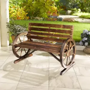 Banco de Madera para Exteriores con Apoyabrazos en Forma de Rueda Aspecto Envejecido Jardín Balcón Terraza 105,5x56x75 cm Marrón Rústico