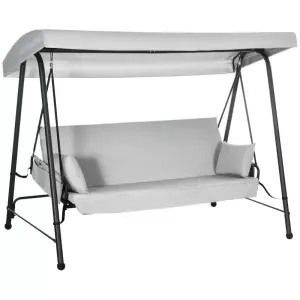 Columpio de Jardín de 3 Plazas Convertible en Cama con Toldo Reclinable 2 Cojines y Marco de Acero 236x138x185 cm Gri