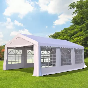 Carpa de Jardín Cochera Gazebo 6x4m Pérgola Cenador Pabellón de Acero y PE 6x4x2,8 m Blanco