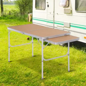 Mesa Plegable de Camping con Ala Abatible Mesa de Picnic de Estructura Ligera de Aluminio Carga 30kg Altura Ajustable 120x60x40/70 cm