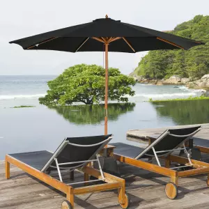 Sombrilla Parasol para Terraza Jardín Piscina Patio Camping de Madera y Tejido de Poliéster Ø300x250 cm Negro