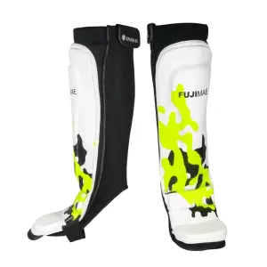 Espinilleras con Empeine Sparring. Blanco-Amarillo Neón. M