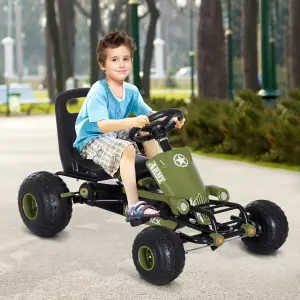Go Kart Coche de Pedales Racing Deportivo con Asiento Ajustable Embrague y Freno 99x65x56cm Marco Acero Negro y verde