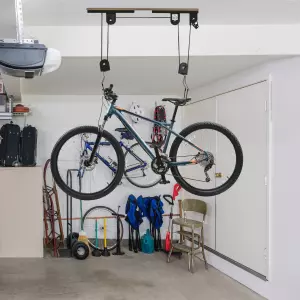 Elevador para Bicicletas en el Techo Mediante Poleas Cuerdas Ganchos con Altura Ajustable Soporte para Bici al Techo Carga 20 kg Acero Negro