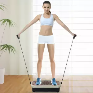 Placa de Vibración Plataforma Vibradora con 2 Bandas Elásticas para Fitness Entrenamiento 200W Control Remoto 99 Velocidades Carga 120kg