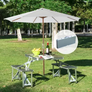 Mesa Plegable 4 Asientos Aluminio con Agujero para Sombrilla para Camping Playa Picnic Exterior 136x85,5x66 cm