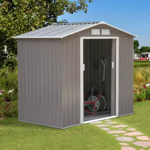Caseta de Jardín Tipo Cobertizo Metálico para Almacenamiento de Herramientas Base Incluida 4 Ventanas