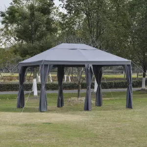 Cenador 4x3 m Carpa con 6 Cortinas de Cremallera Techo Ventilación 8 Orificios de Drenaje para Fiesta Reuniones al Aire Libre Gris