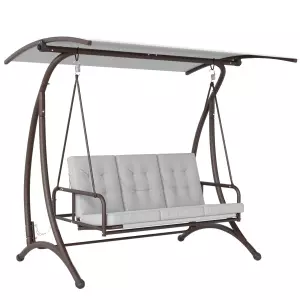 Columpio de Jardín de 3 Plazas Convertible en Cama con Toldo Ajustable UPF30+ y Cojines 200x120x175 cm Gris Claro
