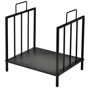 Estante de Leña para Chimenea Tradicional Leñero Interior y Exterior Almacenaje para Madera con Asas Diseño Elevado 44,5x33x46,5 cm Negro