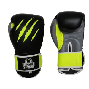 GUANTE BOXEO PIEL DELUXE NEGRO/GRIS/AMARILLO FLÚOR "ZARPAZO"