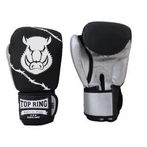 GUANTE BOXEO PIEL NEGRO/PLATA "ESPINO" TOP RING