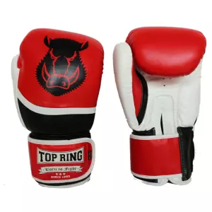 GUANTE BOXEO PIEL ROJO/NEGRO "COMBI" TOP RING