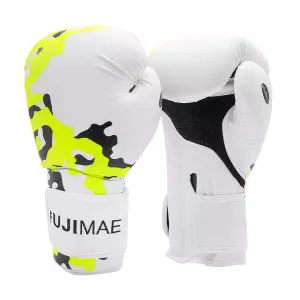 Guantes Boxeo Windtech. Blanco/Amarillo Neon. 14oz