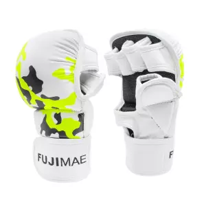 Guantes MMA Sparring. Blanco-Amarillo Neón. S
