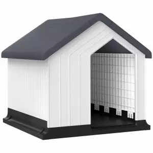 Caseta para Perros Pequeños y Mini de Exterior Impermeable de Plástico con Ventana, 62x61x60 cm, Gris