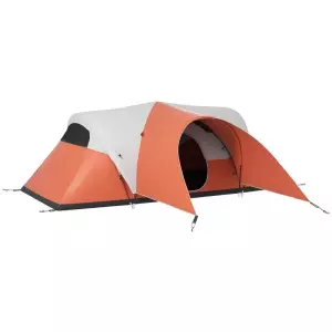 Tienda de campaña familiar 5-6 personas impermeable ligera ventilada con saco de transporte, 550x300x198 cm azul/marron/naranja