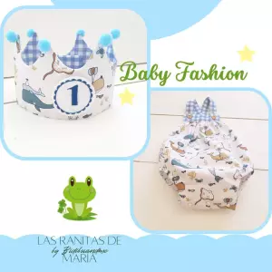 Conjunto ranita+corona primer cumpleaños animales marinos