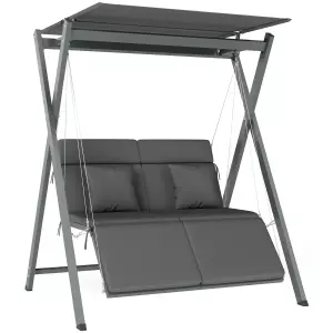 Columpio de Jardín de 2 Plazas Convertible en Cama con Toldo Ajustable UV30+ y Cojines 142x130x168 cm Gris Oscuro