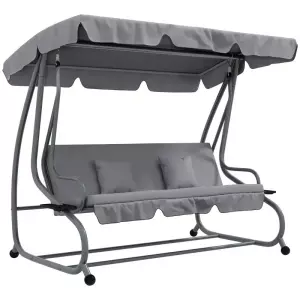 Balancín de Jardín Exterior de 3 Plazas Convertible en Cama con Toldo Ajustable y 2 Almohadas Carga 340 kg Gris 4.6