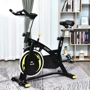 Bicicleta Estática de Fitness con Pantalla LCD Volante de Inercia de 10 kg 47x120x104.5-117cm Amarillo y Negro