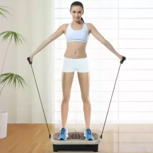 Plataforma Vibratoria con 2 Bandas Elásticas 200W Control Remoto 99 Velocidades USB Pantalla LED 54x33x14cm Café y Negro