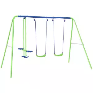 Juego de Columpios de Jardín de Metal con Altura Ajustable 2 Columpios y Balancín 280x140x178 cm Verde y Azul