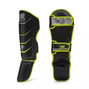 Leone 1947 Revo Fluo Shinguard Negro-Amarillo espinilleras cuero natural