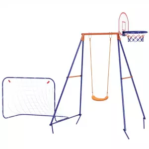 Columpio para Niños de 3-8 Años 3 en 1 con Canasta y Portería de Fútbol Desmontable Marco de Acero Multicolor