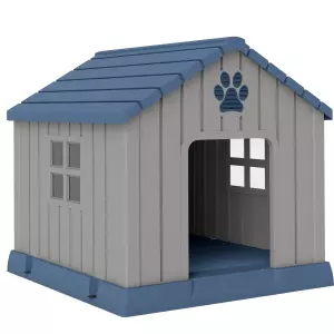 Caseta para Perros Tamaño Mediano de Exterior Impermeable con Base Elevada y Ventanas, 85x79x82 cm, Gris