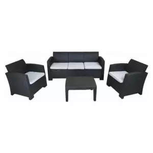 Conjunto de Jardín Chillvert Salerno 1 Sofá 3 Plazas + 2 Sillones + 1 Mesa Resina Imitación Ratan Gris Antracita KCH447
