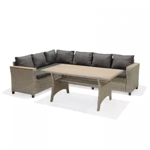 Conjunto De Jardín Sofá Rinconera Y Mesa De Comedor Chillvert Turín De Acero Y Ratan Sintético Con Cojinería Gris KCH145
