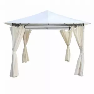 Pérgola De Exterior Chillvert Milos De Acero Con Cortinas Beige KCH415