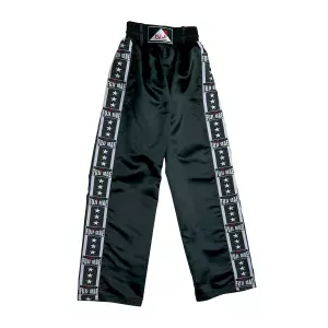 Pantalón Full. Satén Negro. 'Fuji-Stripes'#