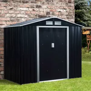 Caseta de Jardín 213x130x185 cm Cobertizo Metálico de Exterior para Almacenamiento de Herramientas Gris Oscuro