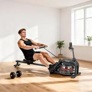 Remo de agua, remo para musculación en casa depósito ajustable 6-11L pantalla LCD soporte para tablet 170x46x77cm negro