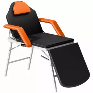 Camilla Masaje Plegable Portátil de 3 Zonas con Respaldo Ajustable Reposacabezas Reposabrazos 182x82x68 cm Naranja