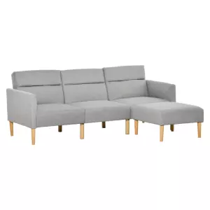 Sofá Cama con Chaise Longue de 3 Plazas Sofá Convertible con Reposapiés Movible Respaldo Ajustable y Reposabrazos 207x81x80 cm Gris Claro