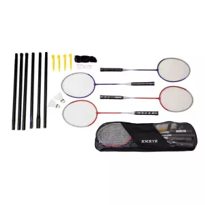 Set 4 Raquetas Bádminton con Postes, red, 2 volantes y Bolso